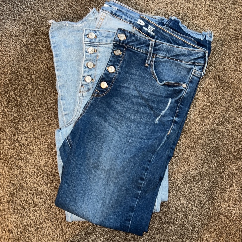 2 Pair Size 14 button fly raw edge Old navy high rise Rockstar Jeans